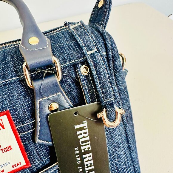 TRUE RELIGION BLUE DENIM BOSTON SATCHEL CROSSBODY BAG - Picture 9 of 12